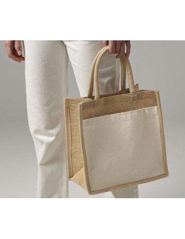 WES-W483-Cotton Pocket Natural Starched Jute Midi Bag